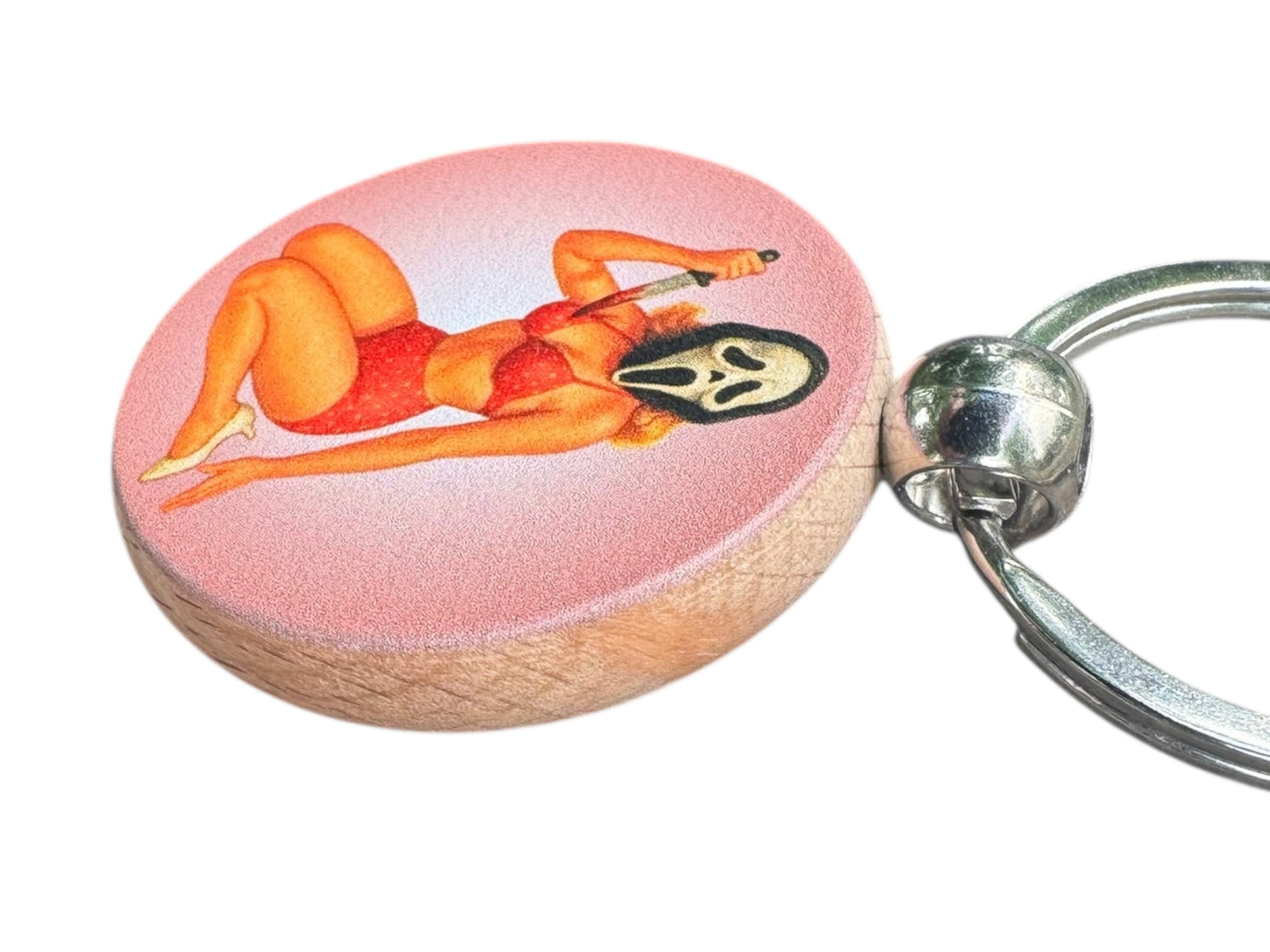 Scream Ghostface Pinup Wood Keychain | Movie Memorabilia | Horror Movie Fan Gift