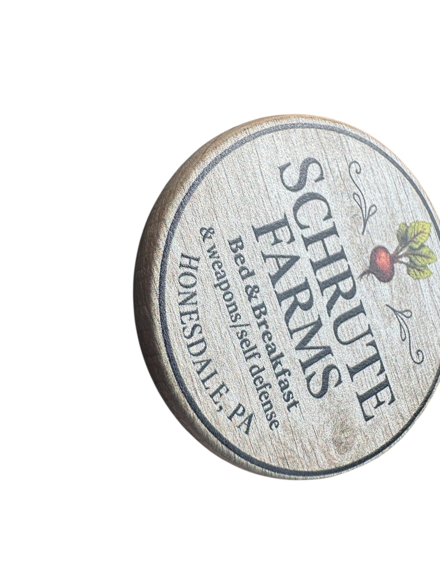 Schrute Farms Keychain, Funny Office Inspired Gift, Wood Round Keychain, White Elephant Gift