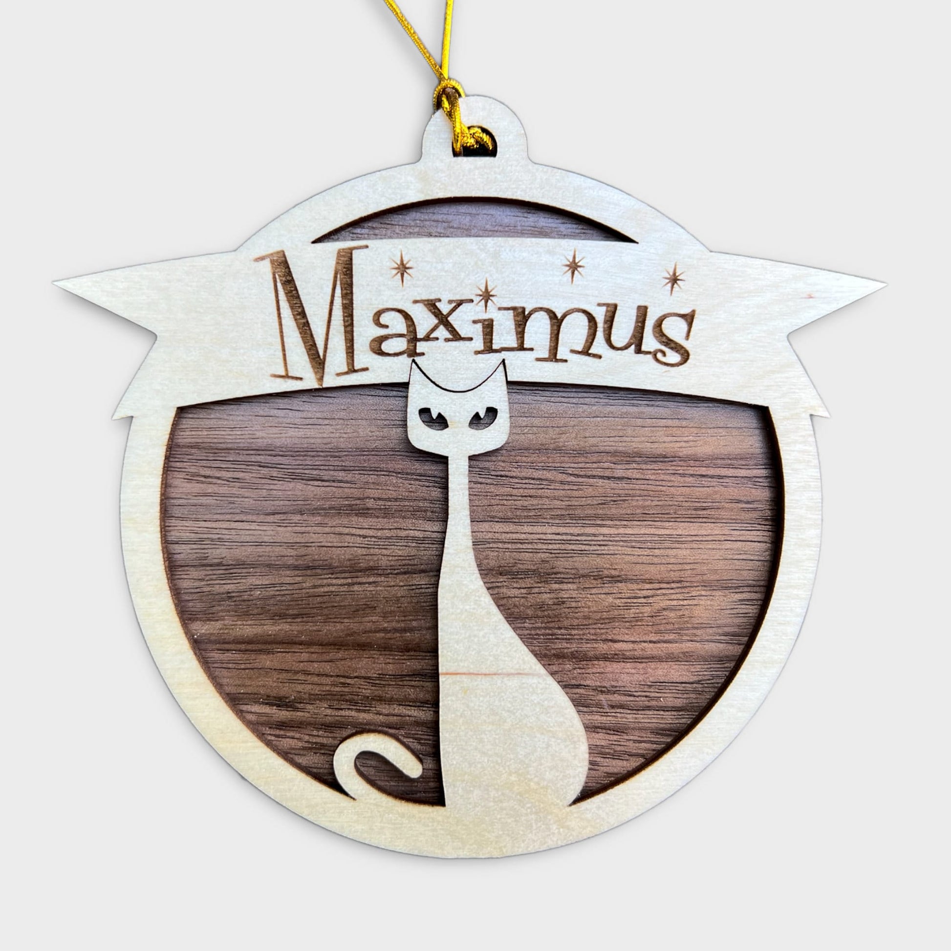 Mid Century Modern Cat Ornament, Retro Custom Kitty Christmas Decor, Personalized Kitten Holiday Gift