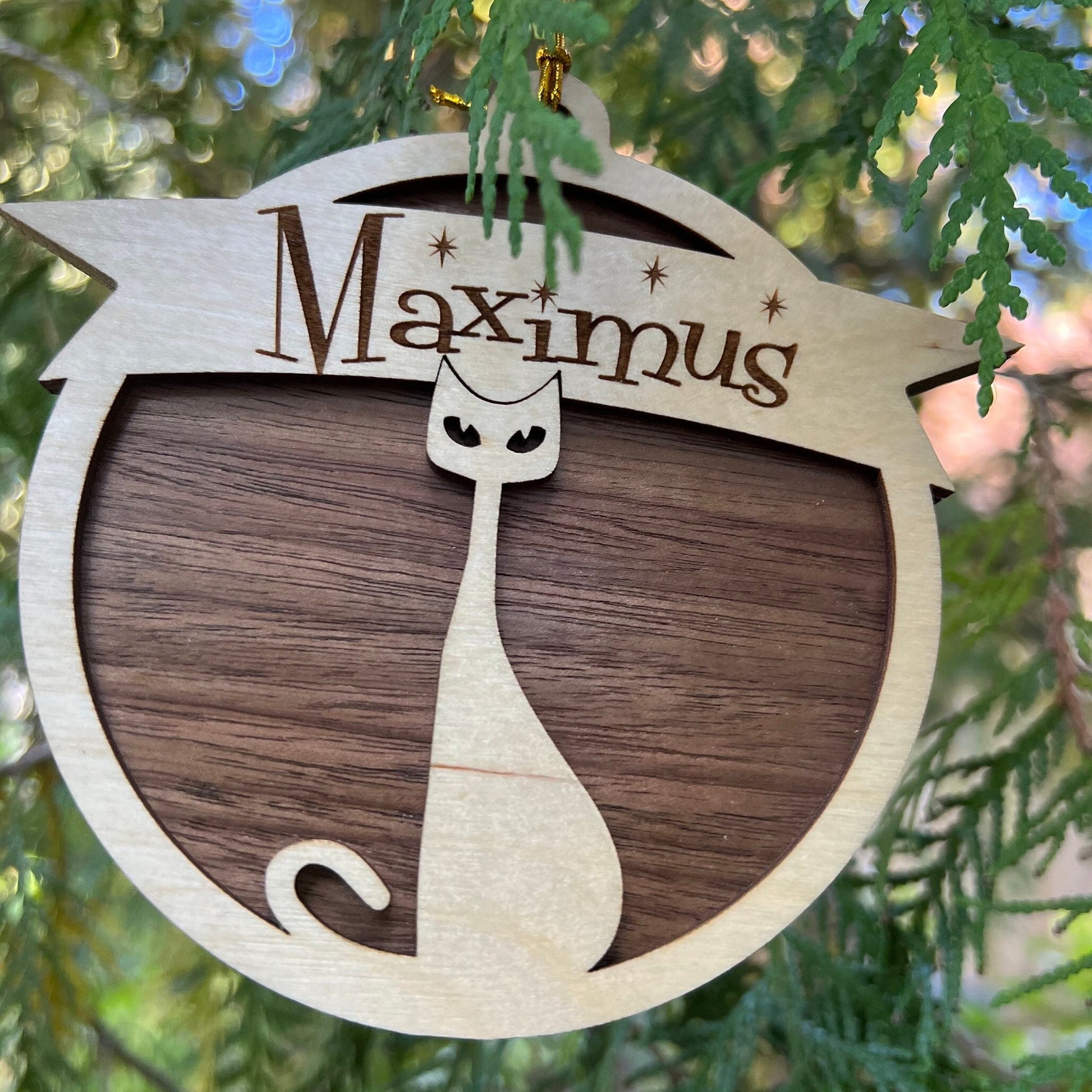 Mid Century Modern Cat Ornament, Retro Custom Kitty Christmas Decor, Personalized Kitten Holiday Gift