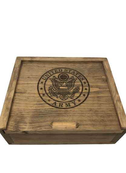 Large US Army Rustic Wooden Handmade Box Multiple Color Options