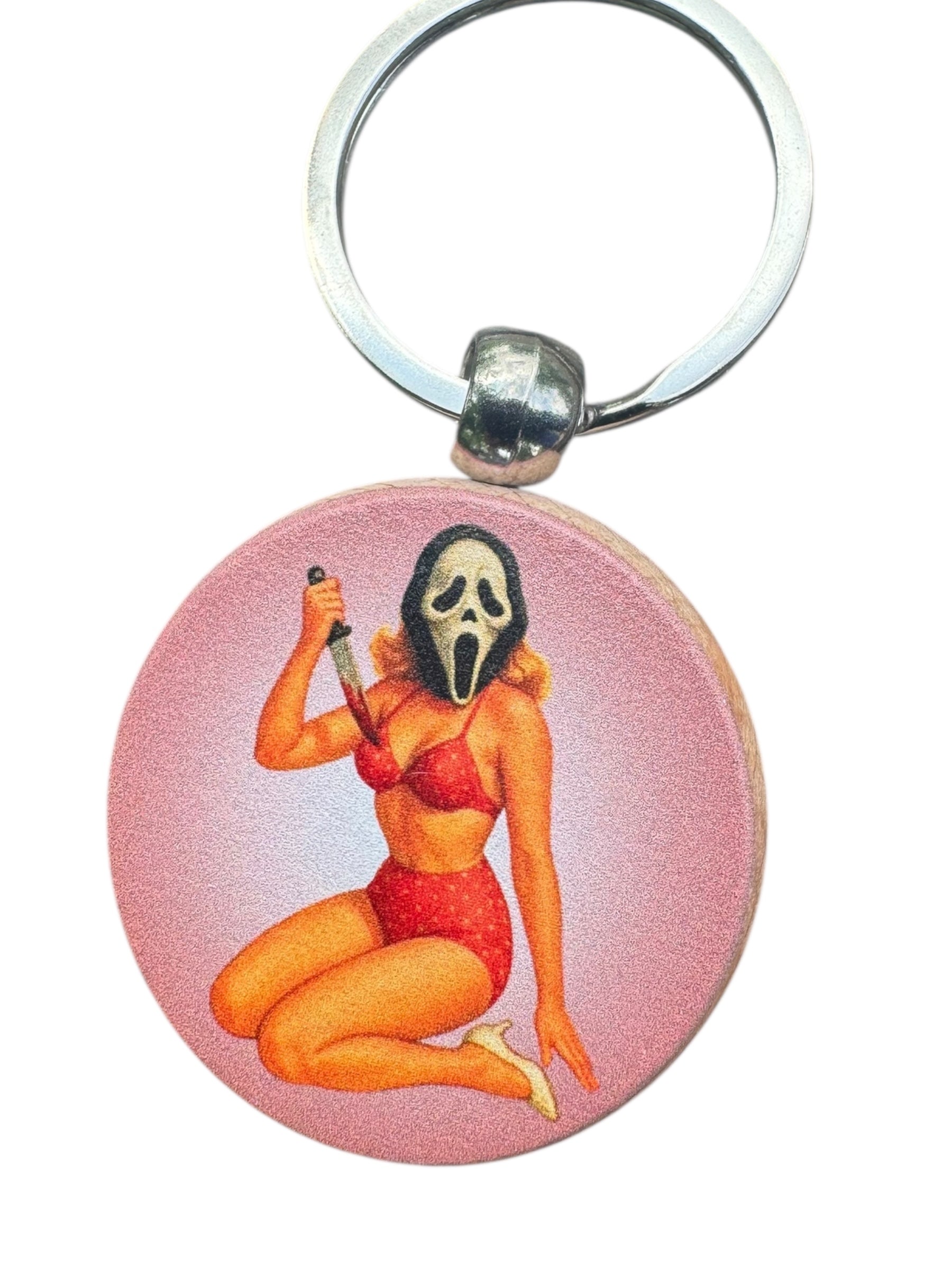 Scream Ghostface Pinup Wood Keychain | Movie Memorabilia | Horror Movie Fan Gift