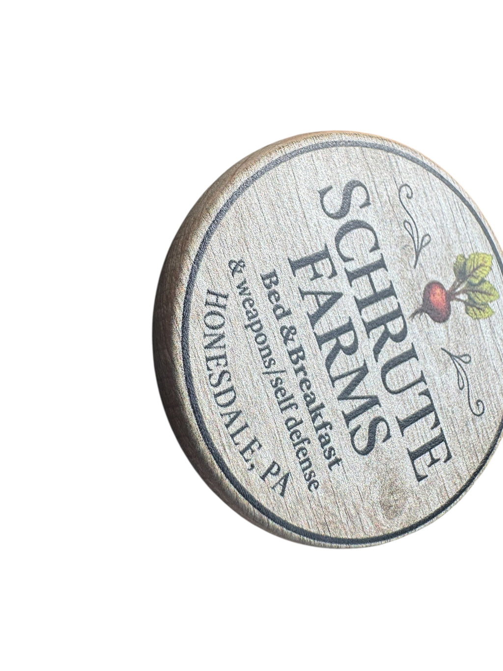 Schrute Farms Keychain, Funny Office Inspired Gift, Wood Round Keychain, White Elephant Gift