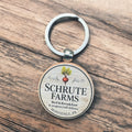 Schrute Farms Keychain, Funny Office Inspired Gift, Wood Round Keychain, White Elephant Gift