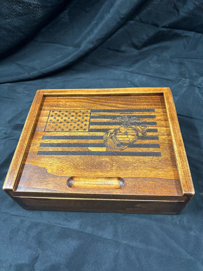 Marines Rustic Flag Box | Personalized Military Flag Box | Wooden Memory Box | Memorial Keepsake | Marine Retirement Gift | Grad Gift