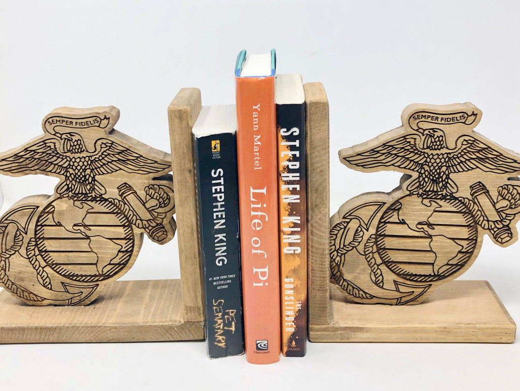United States Marines Rustic Wooden Bookends