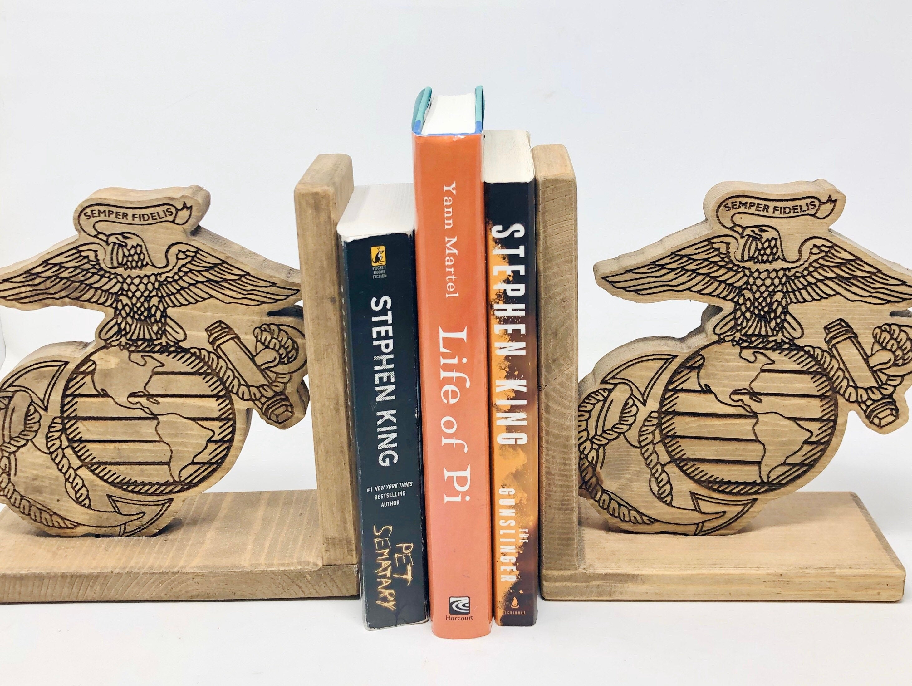 United States Marines Rustic Wooden Bookends