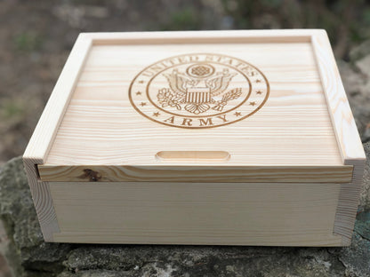 Large US Army Rustic Wooden Handmade Box Multiple Color Options