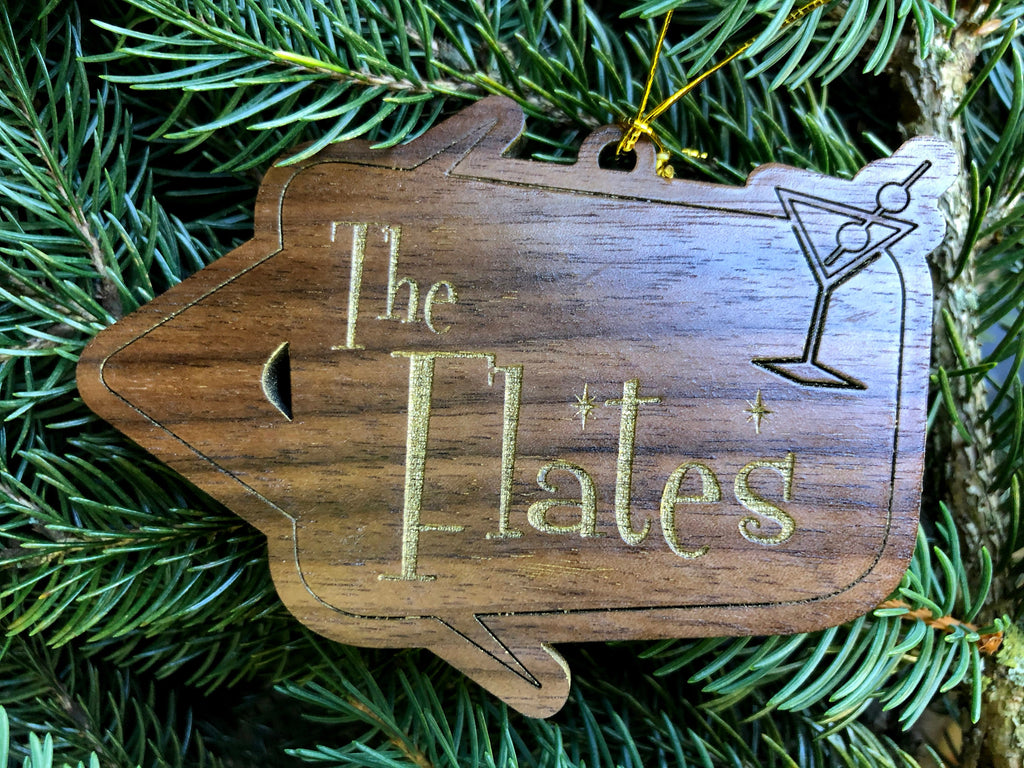 Blue Christmas Ornament, Custom Ornament Family, Wood Christmas ornament Personalized, Retro Christmas Decor, Mid Century Modern Decor