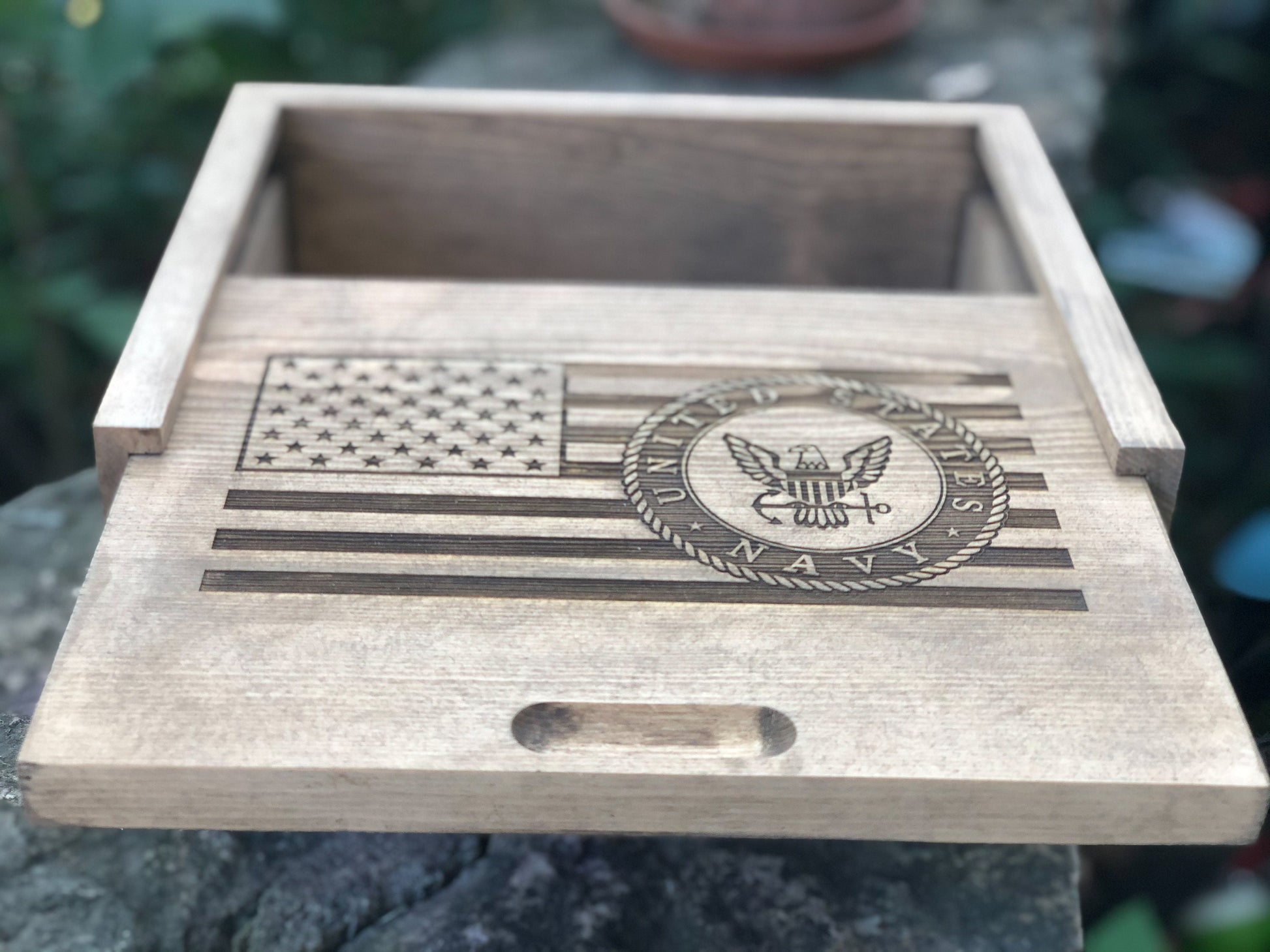 Large United States Navy Rustic Wooden Handmade Flag Box