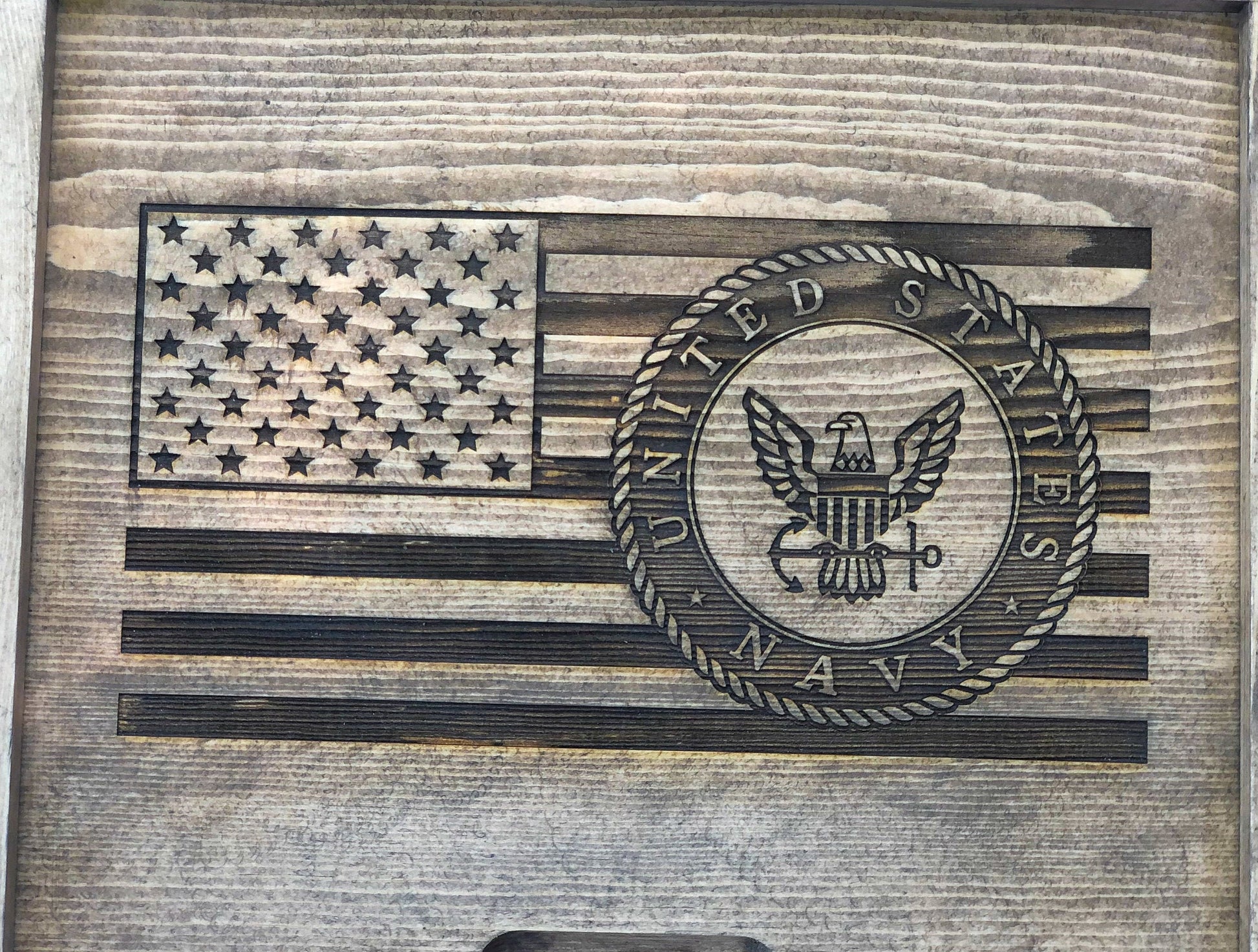 Large United States Navy Rustic Wooden Handmade Flag Box