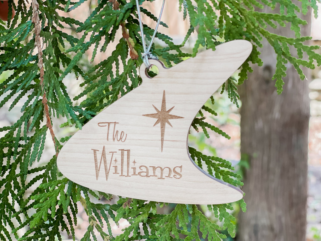 Mid Century Modern Christmas Atomic Blue and Coral Ornament, Custom Mid Century Wood Starburst, Retro Christmas, Personalized Ornament