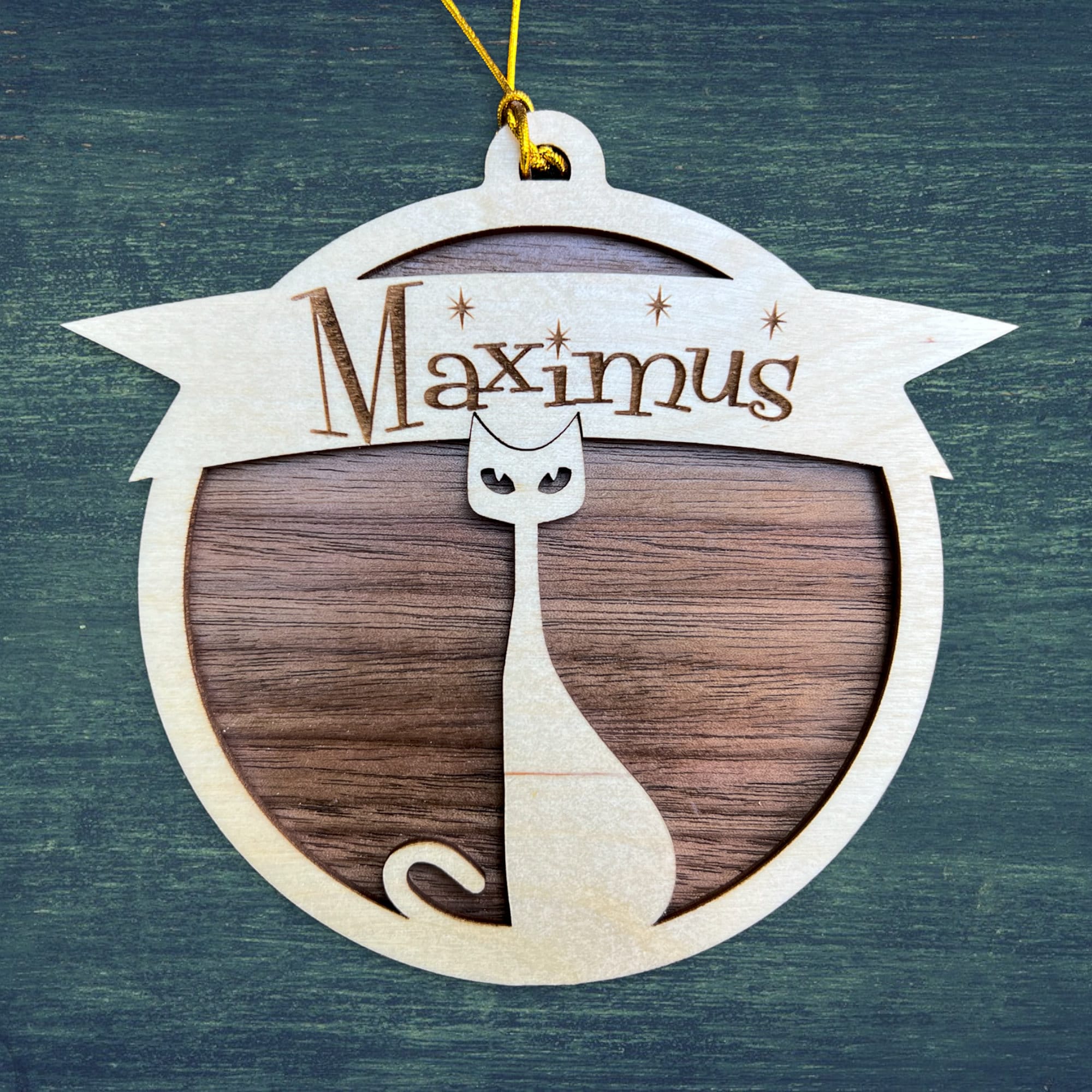 Mid Century Modern Cat Ornament, Retro Custom Kitty Christmas Decor, Personalized Kitten Holiday Gift