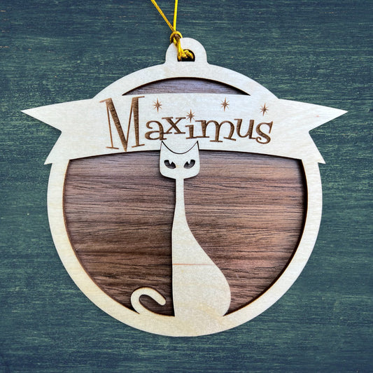 Mid Century Modern Cat Ornament, Retro Custom Kitty Christmas Decor, Personalized Kitten Holiday Gift