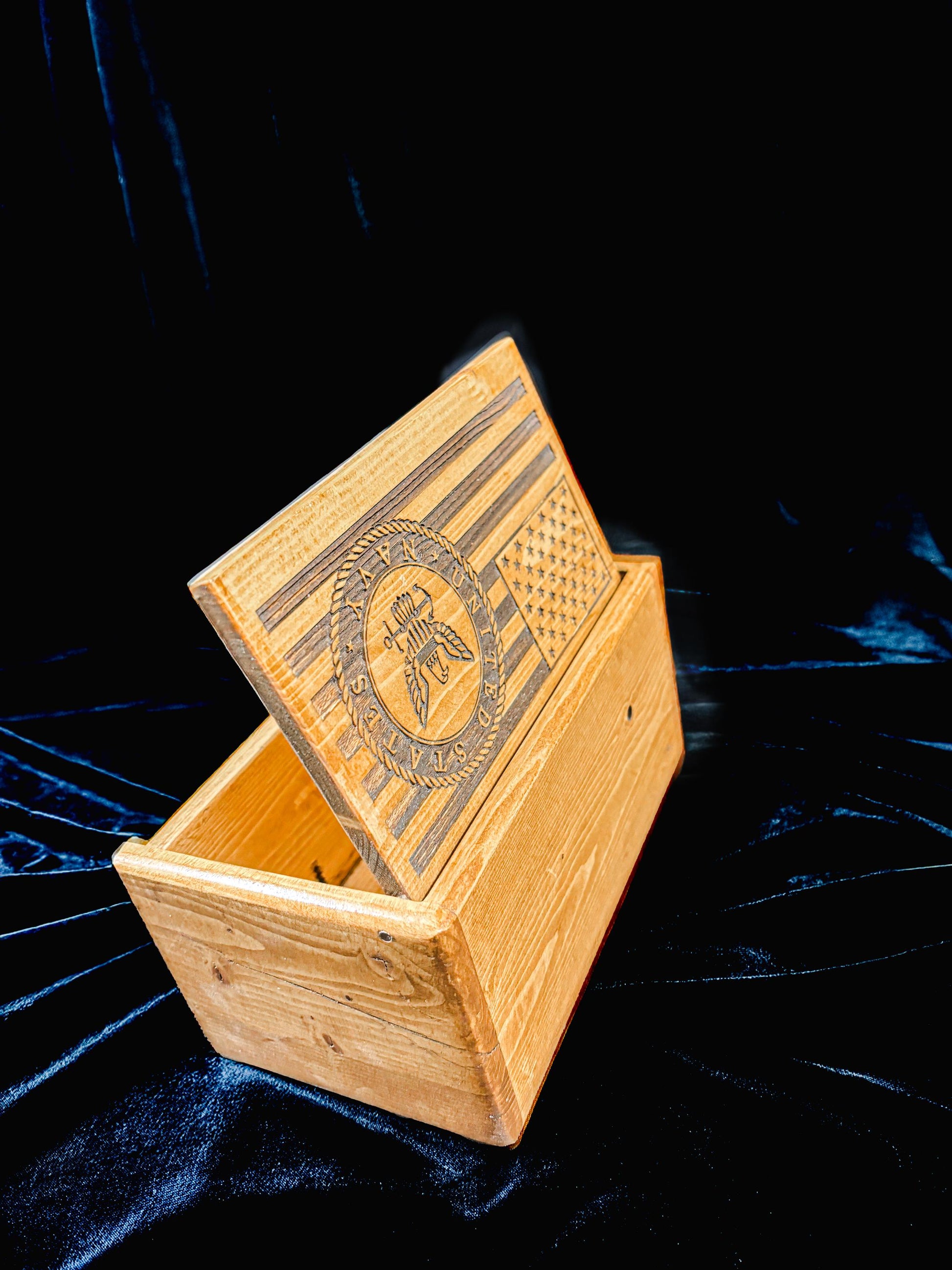 Military Custom Flag Box | Handmade Keepsake Memory Box | Army | Navy | Marines | Air Force | Coastguard