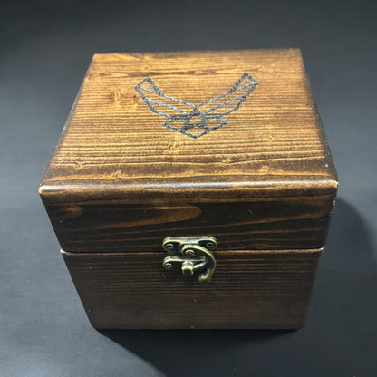 Rustic Military Air Force Emblem Box | Handmade Keepsake Memory Box | Army | Navy | Marines | Air Force | Coastguard | Veterans Day Gift