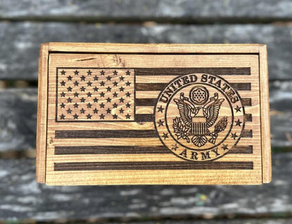 Military Custom Flag Box | Handmade Keepsake Memory Box | Army | Navy | Marines | Air Force | Coastguard