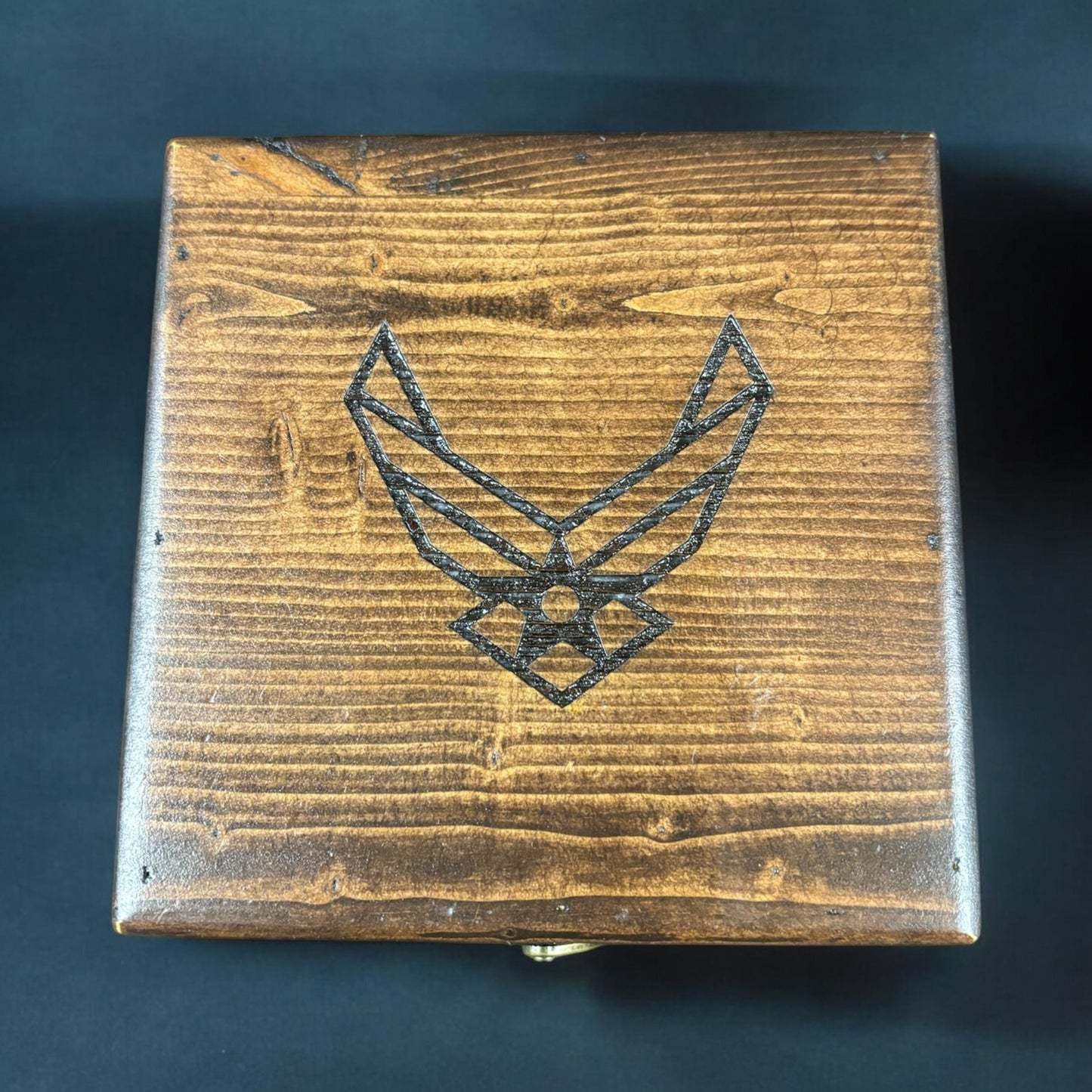 Rustic Military Air Force Emblem Box | Handmade Keepsake Memory Box | Army | Navy | Marines | Air Force | Coastguard | Veterans Day Gift