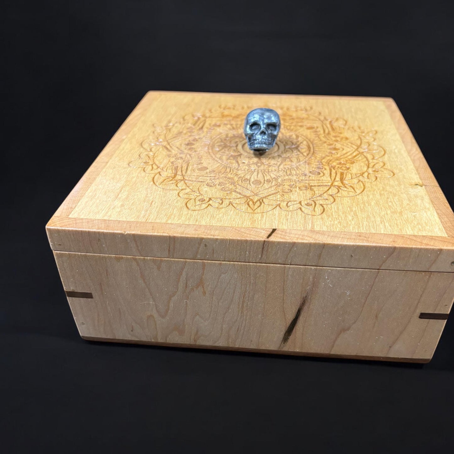 White Skull Keepsake Box | Witchy Memory Box | Skull Mandala Wood Skull