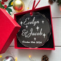 Personalized Clear Crystal Ornament with Name & Date; Glass Christmas Ornament Keepsake for Wedding Shower, Engagement, or Anniversary Gift