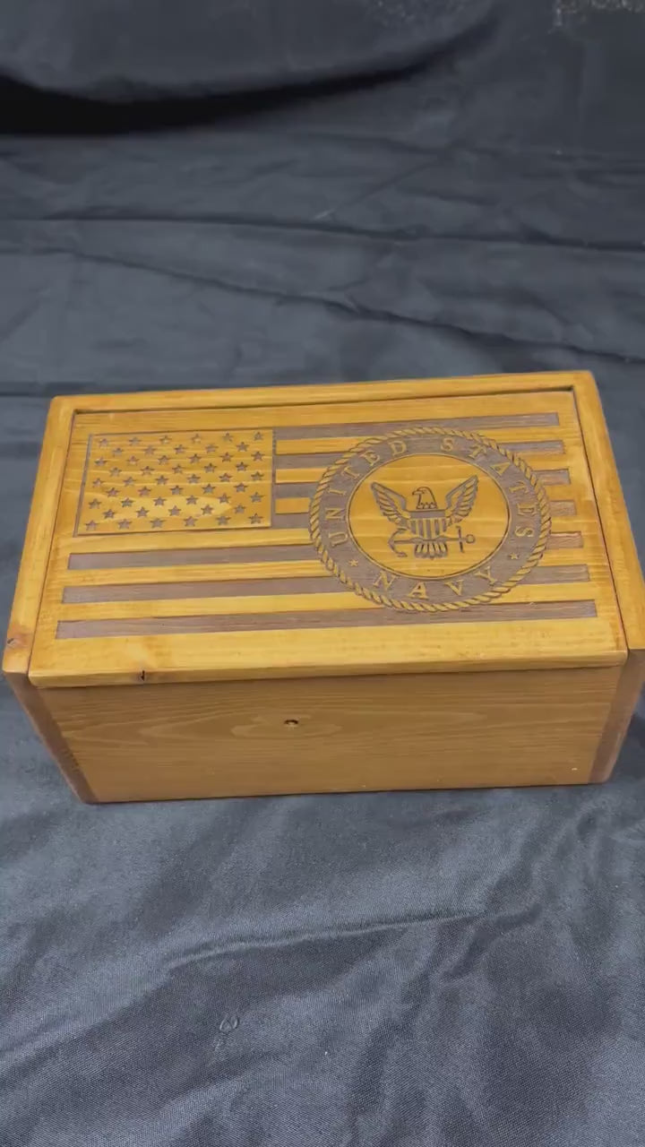 Military Custom Flag Box | Handmade Keepsake Memory Box | Army | Navy | Marines | Air Force | Coastguard