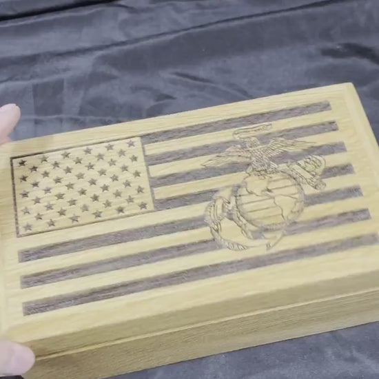 Military Custom American Flag Box | Personalized Handmade Keepsake Memory Box | Army | Navy | Marines | Air Force | Coastguard