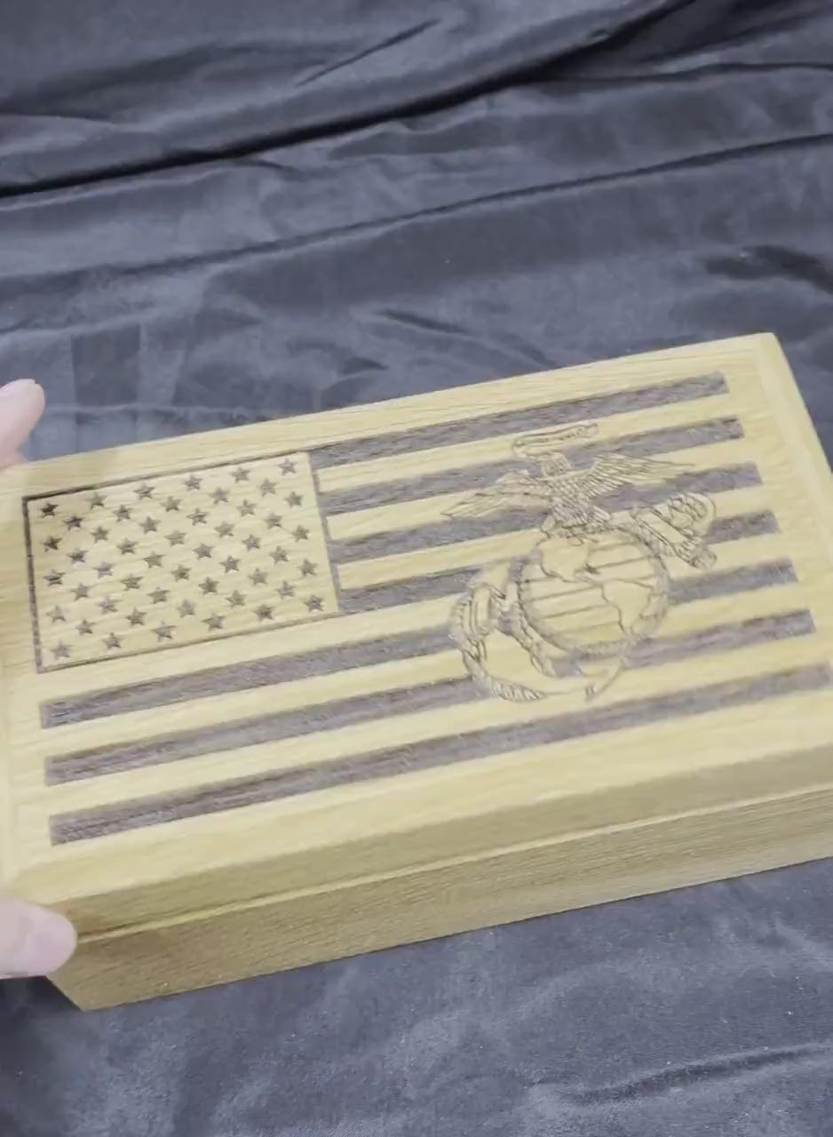 Military Custom American Flag Box | Personalized Handmade Keepsake Memory Box | Army | Navy | Marines | Air Force | Coastguard