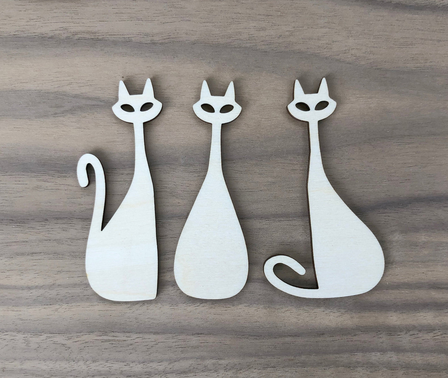 Three Mid Century Modern Wood Cat Shapes, Wooden Cat Cutout, DIY Craft Supplies, Blank Shapes, Many Sizes