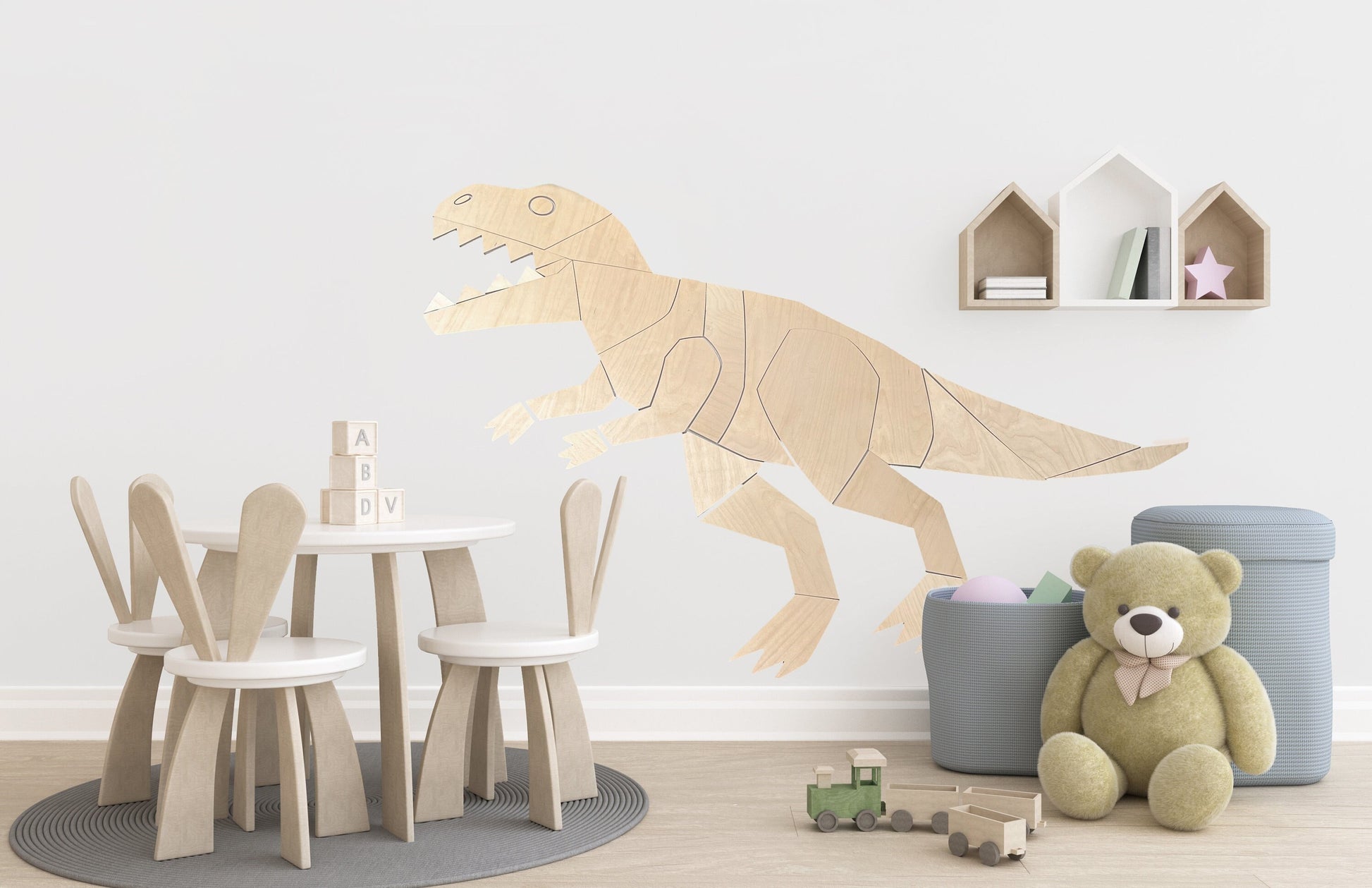 Wooden Dinosaur T- Rex Origami Puzzle, Dinosaur Wall Art, Dinosaur Nursery, Toddler Room, Childs Room