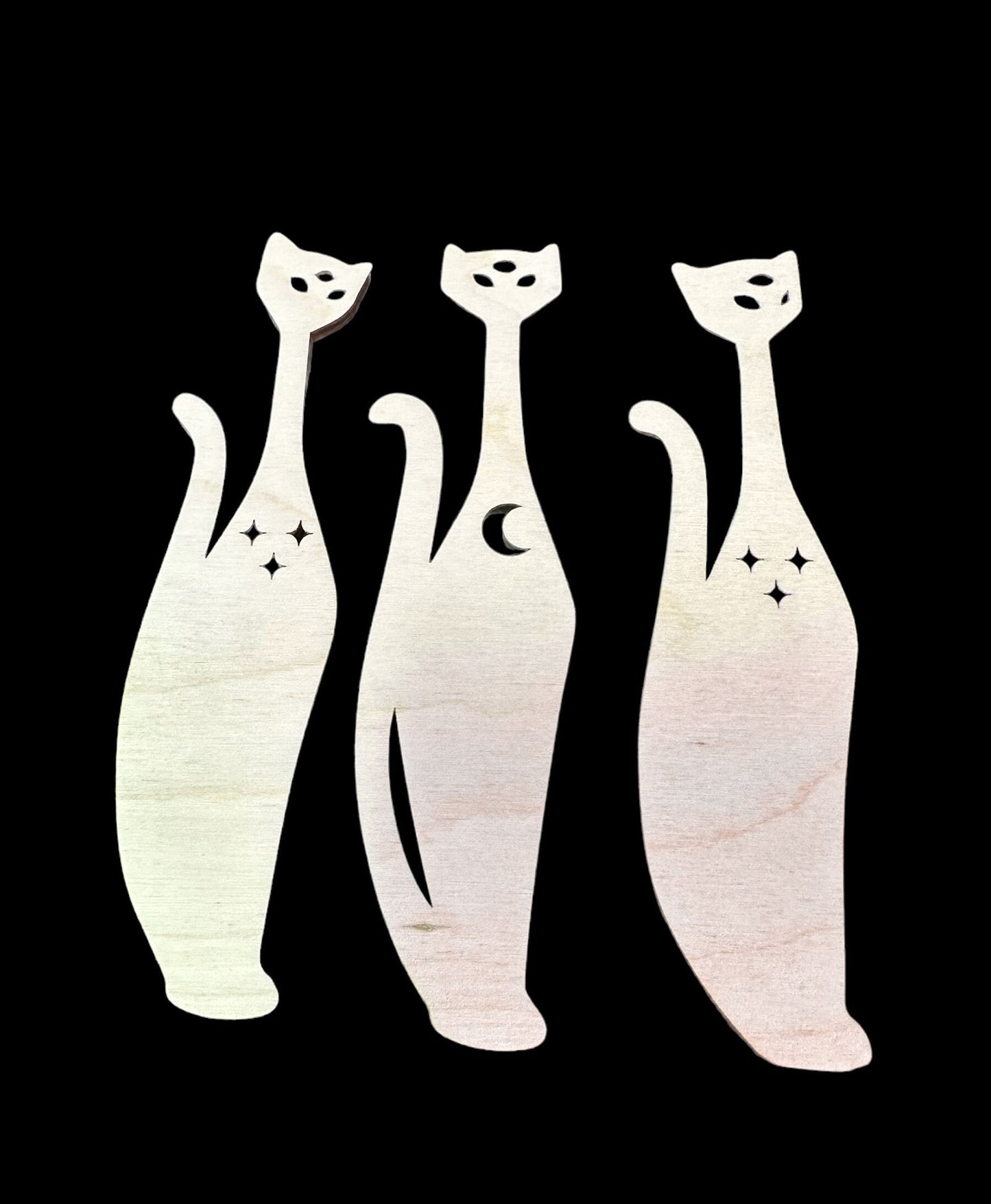 Three Mid Century Modern Alien Cats, Wood Cat Shape, Retro Wooden Cat Cutouts, DIY Craft Supplies, Blank Shapes, Many Sizes